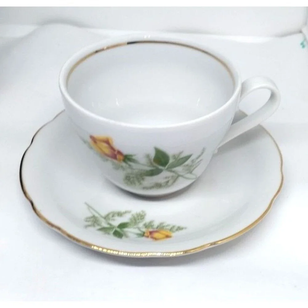 Vintage Kahla German Democratic Republic Demitasse Teacup & Saucer GDR Flowers